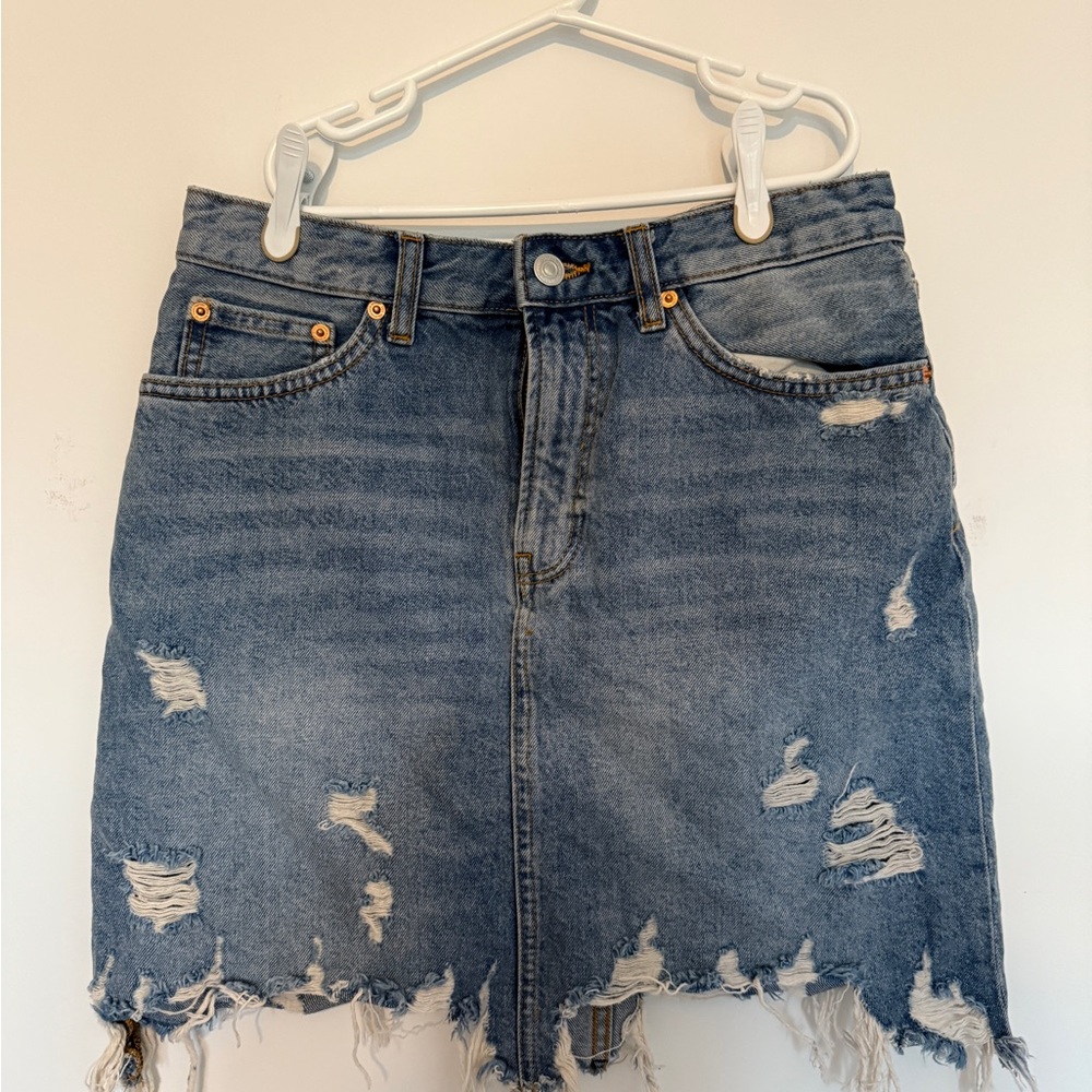 Zara Blue Distressed Mini Skirt